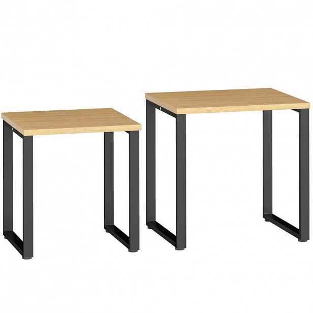 OKWISH SADA konferenčních stolků 60/50/60 cm přírodní z dřeva a kovu stohovatelná