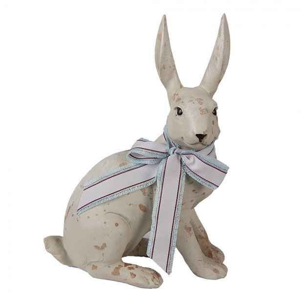 Dekorace béžový mintový sedící králík s mašlí Rabbit Bow - 20*11*28 cm Clayre & Eef