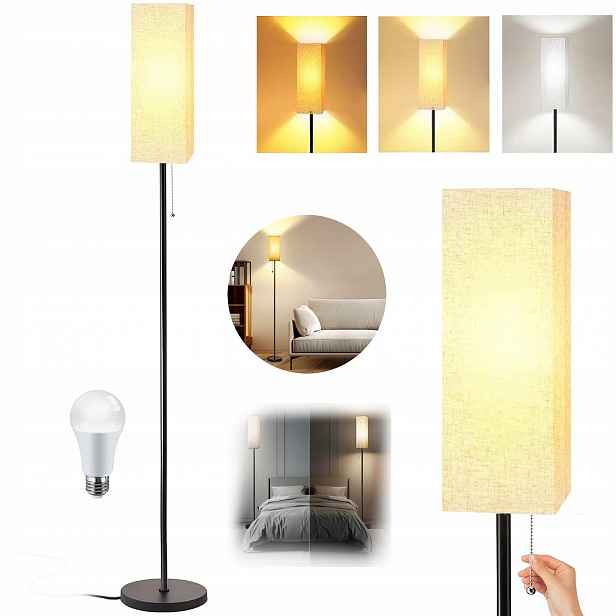 Led Stojací Lampa E27 Lněná Stínidlo Obývací Pokoj Ložnice Pokoj Hol 1.7 m