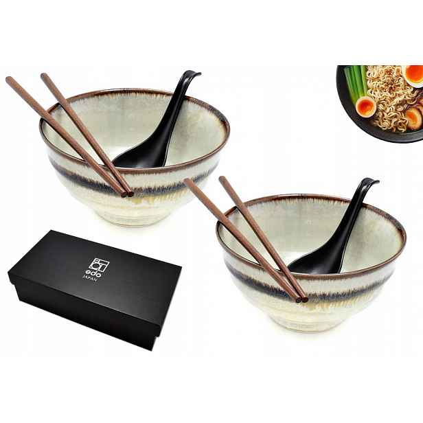 Sada 2 misek s lžícemi a paličkami Udon Wasabi 800 ml Box