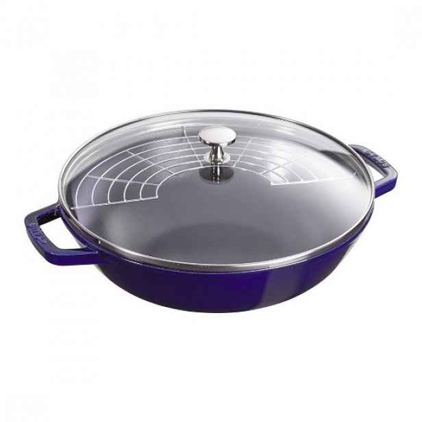 Staub Litinový wok se skleněnou poklicí, 30 cm, tmavě modrá 1312991