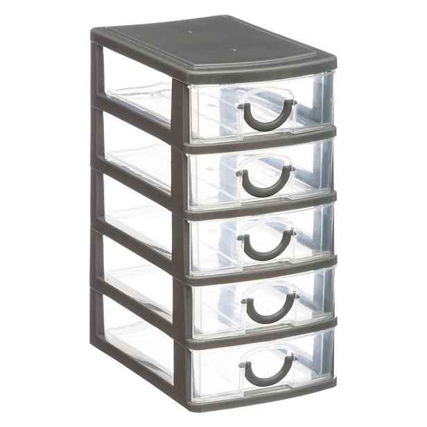 5five Simply Smart Mini organizér na drobnosti s 5 zásuvkami Poks šedý