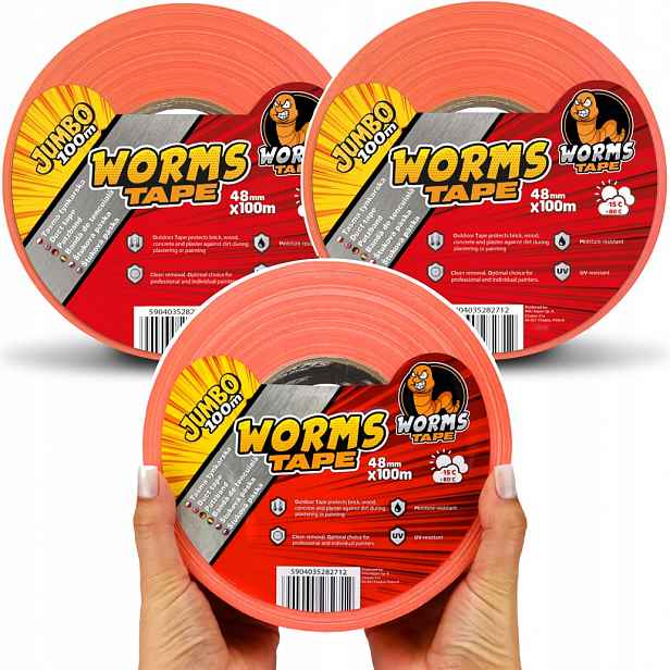 Omítací Páska Worms Tape Oranžová 48MM x 100M Jumbo 3ks