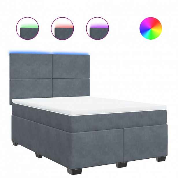 vidaXL Box spring postel s matrací tmavě šedá 140x200 cm samet