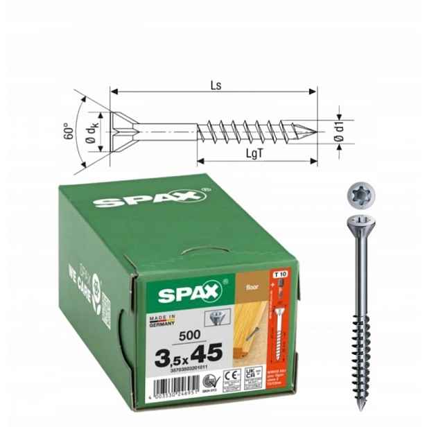 Šrouby do podlahových desek Wirox spax 3,5 x 45 Wirox Tx pro podlahy 500 ks