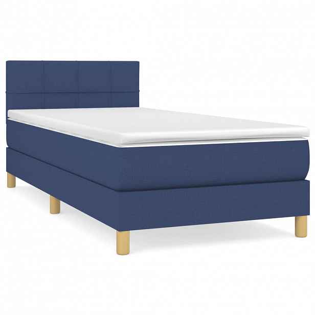 vidaXL Box spring postel s matrací modrá 90x200 cm textil
