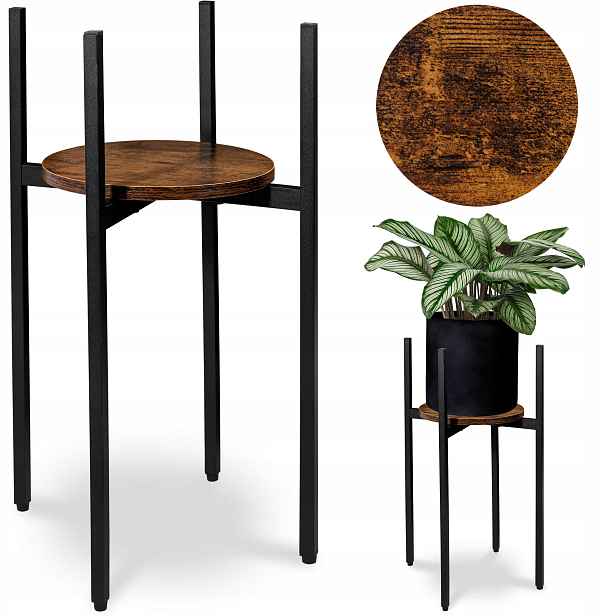 Držák Na Květináč Kovový Stojan Na Květiny Rustikální Dub Loft 62 cm