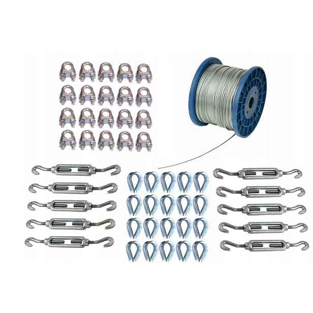 Sada Pro Montáž 100 m Pvc 3 mm 10 x římský šroub M6 H/h 20 x kauza svorka