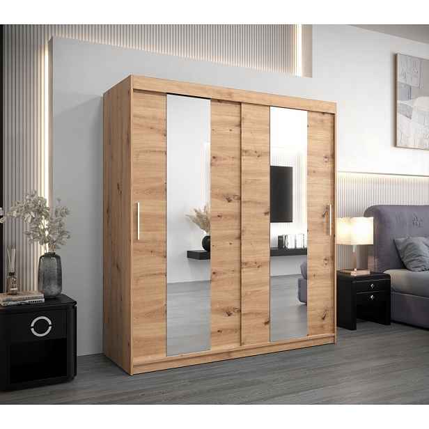 Skříň s posuvnými dveřmi KARIN - šířka 180 cm, dub artisan