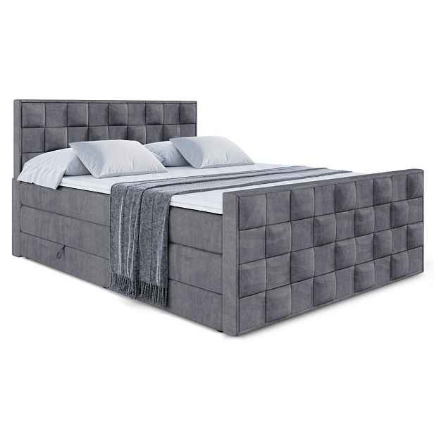 ALTDECOR BOXSPRINGOVÁ POSTEL s matrací H3/H4 - ZAFIRA KING - 200x200 cm Tmavě šedá