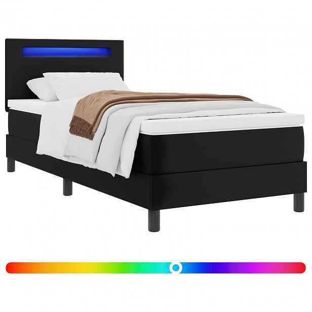 vidaXL Postel s boxspringem s LED pásky Černá 90 x 200 cm Umělá kůže