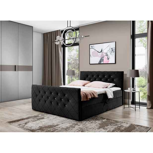 Boxspringová postel LENKA - 160x220, černá + topper ZDARMA
