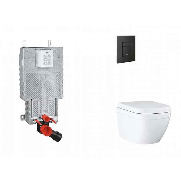 Grohe Uniset - Set předstěnové instalace, klozetu, sedátka SoftClose a tlačítka Even, Triple Vortex, phantom black SANI15BB5104