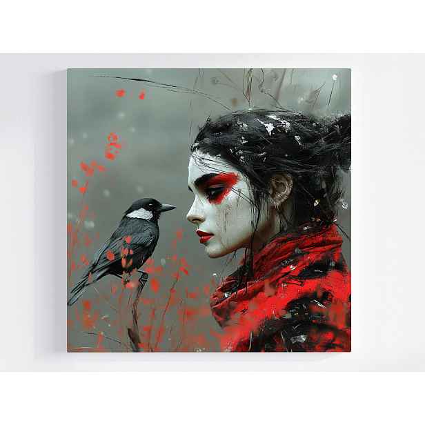 Obraz Na Plátně Canvas Grafika Žena Pták Havran Surrealismus Temnota 50x50