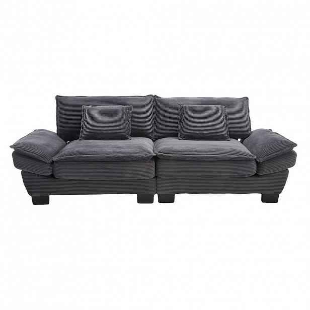 Redom SAMETOVÁ pohovka pro 2 osoby 224/81/81 cm s polštáři a hlubokým sedem, tmavě šedá