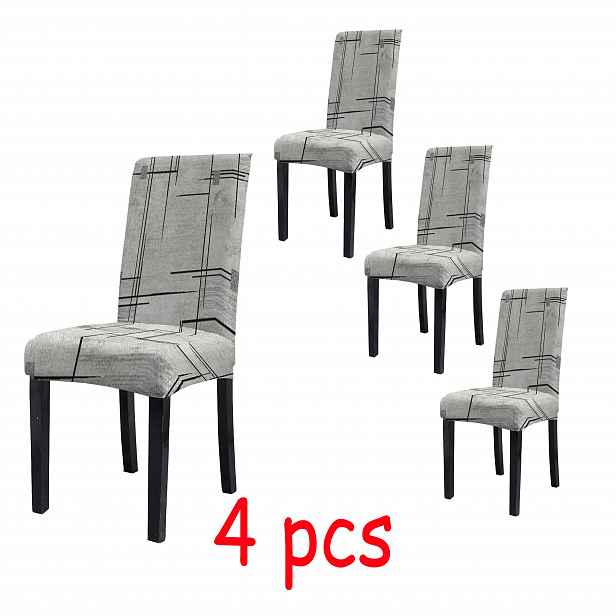 TEMU 2/4/6 ks Minimalistické geometrické šedé potahy na židle. Odolné a pratelné v pračce bez deformace. Vysoce elastické a snadno se instalují. Plně