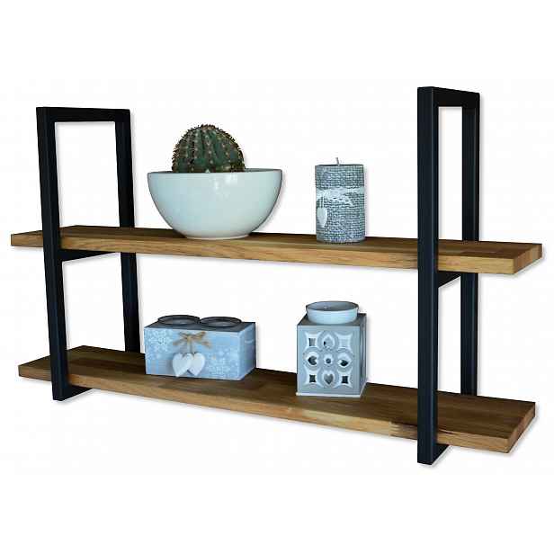 Závěsná nástěnná police loft industrial kov a dub na knihy Light D2 60 cm