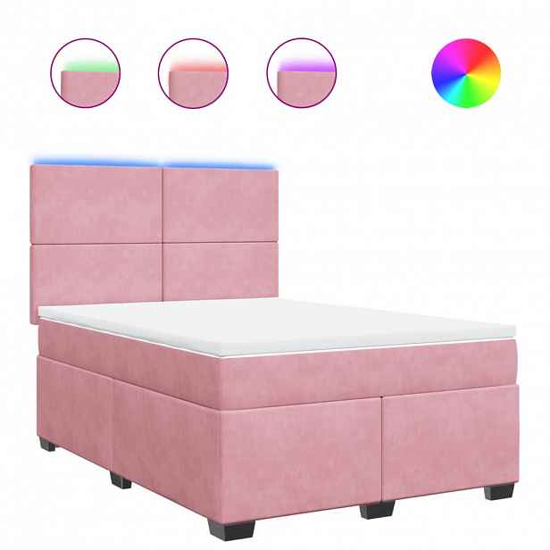 vidaXL Box spring postel s matrací růžová 140x200 cm samet