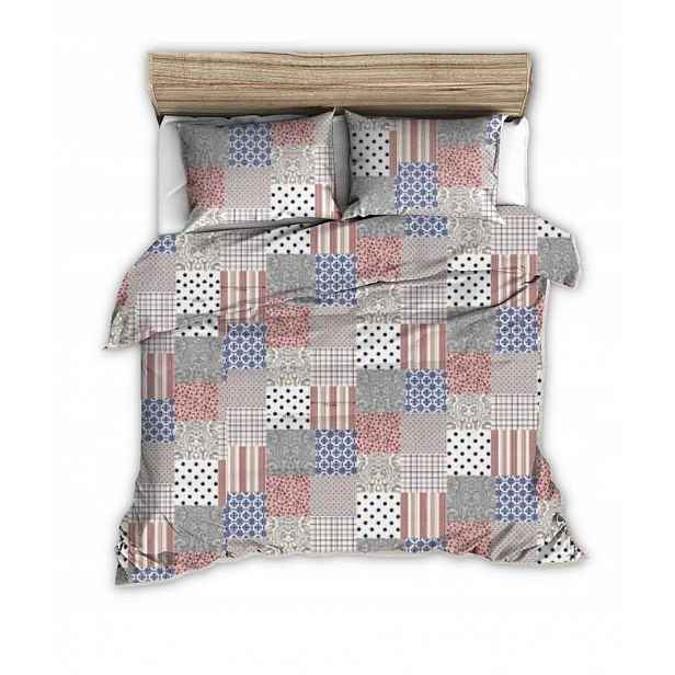 Krepové povlečení 160x200 vzor bordó modrá kostkovaná patchwork