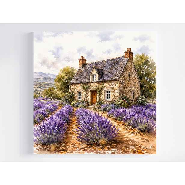 Obraz Na Plátně Canvas Krajina Provence Vesnice Dům Zahrada Levandule 50x50