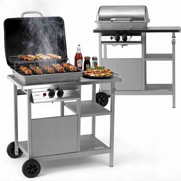 Zahradní Plynový Gril 2 Hořáky 5,5 Kw Ocelový Rošt Černý Lund 99658