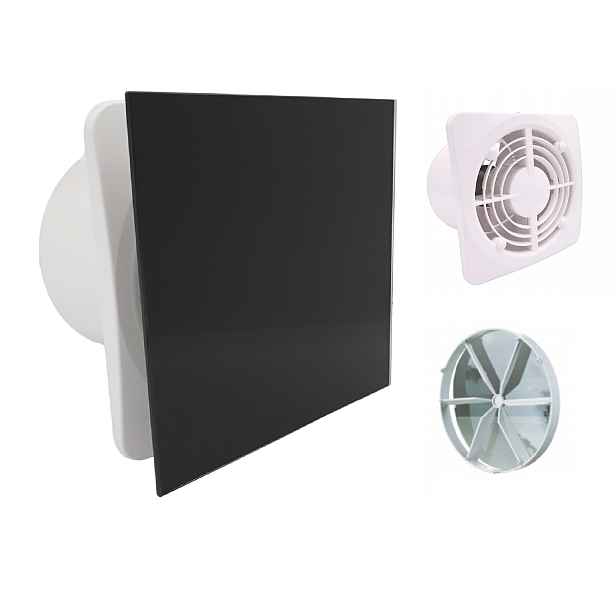 Domácí Koupelnový Ventilátor Vents Fi 150 mm Černé Sklo Standard ventil