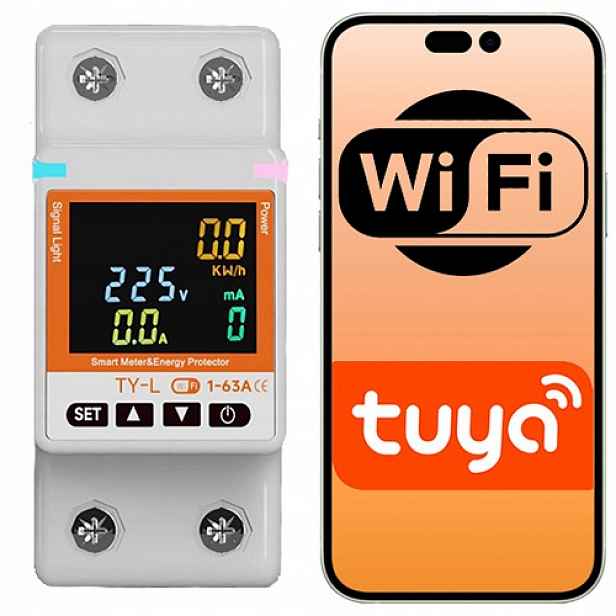 Jednofázový měří watty WiFi Tuya – elektroměr Din 63A