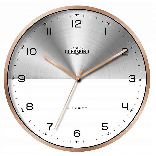 Průměrné 30 cm Měděné Kovové Kulatý Tiché Nástěnné Hodiny Chermond 1815