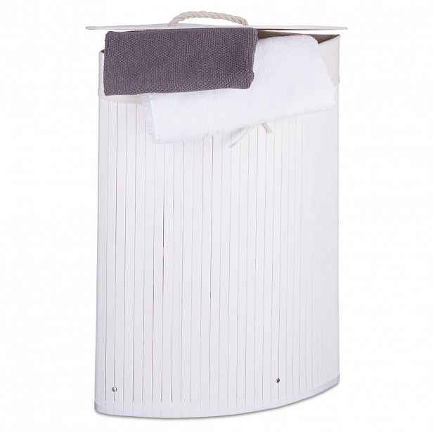 Relaxdays PRÁDELNÍK Bílý bambus skládací s víkem 60 l