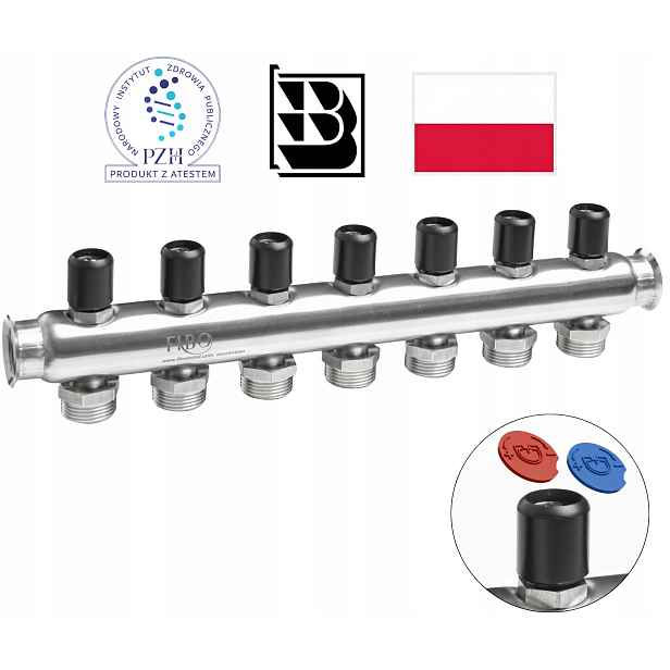 Rozdělovač Inox Home na pitnou vodu 3/4″ z nerezové oceli, 7 sekcí