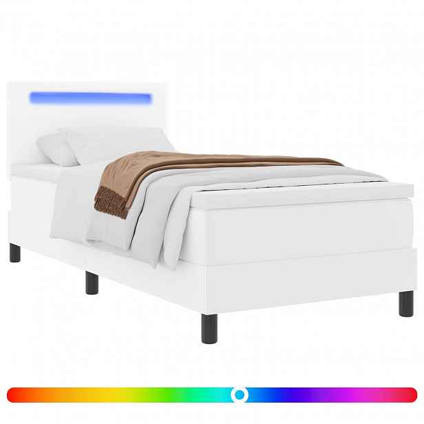 vidaXL Postel s boxspringem s LED pásky Bílá 100 x 200 cm Umělá kůže