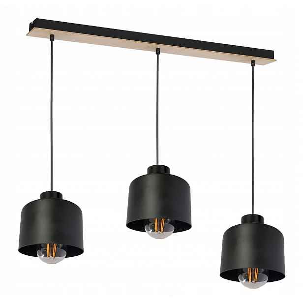 Závěsná lampa závěsný stropní lustr Loft stínidlo Hrnek kov Dřevo na 3 E27