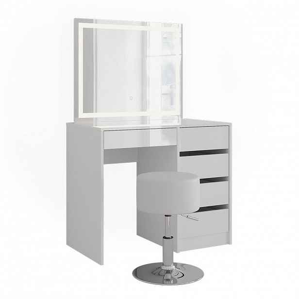 Vicco TOALETNÍ STOLEK Sherry Bílá/bílý vysoký lesk 89.8 cm s LED zrcadlem a stoličkou