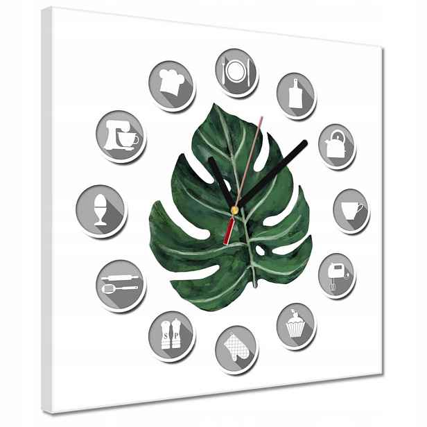 Hodiny 30x30 Monstera Zelený list