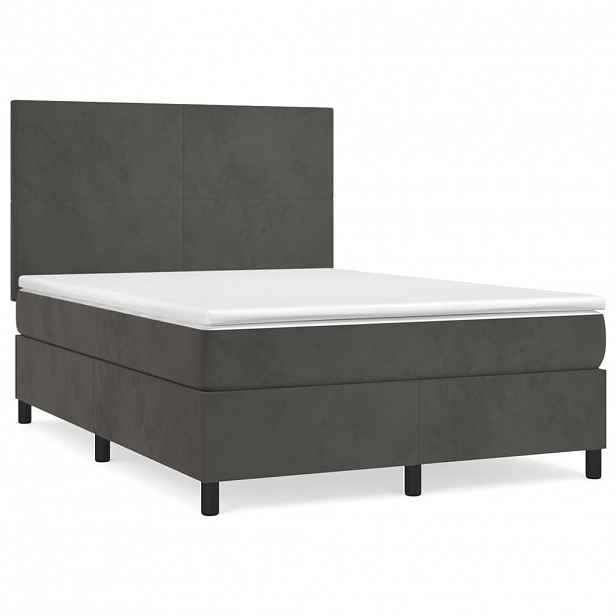 vidaXL Box spring postel s matrací tmavě šedá 140x200 cm samet