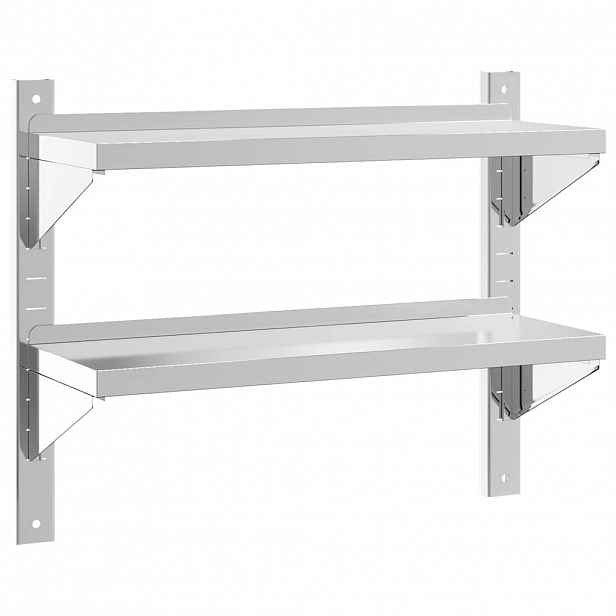 vidaXL 2patrová nástěnná police 75x23,5x60 cm stříbrná nerezová ocel