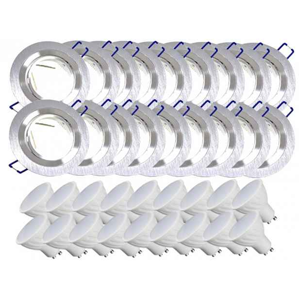 18x Hliníková Lampa Inox Stropní Zapuštěná Led Žárovky 10W