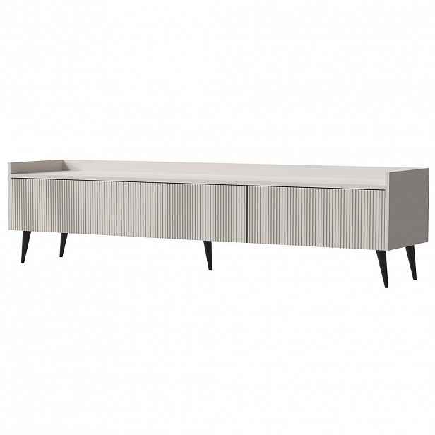 Beautysofa NÍZKÁ KOMODA Amfali se 3 výklopnými dvířky, drážkovaná čela, systém Push-to-open, kovové nohy, 180 cm, kašmír