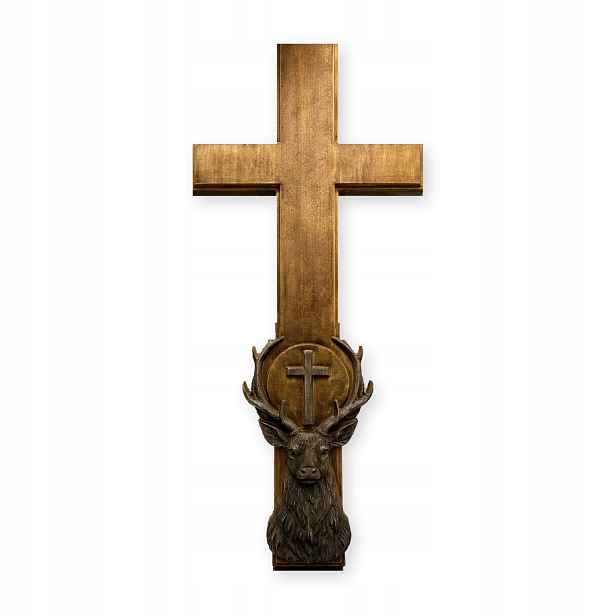 Dřevěný lovecký kříž s jelenem 25 x 11 cm dárek pro myslivce