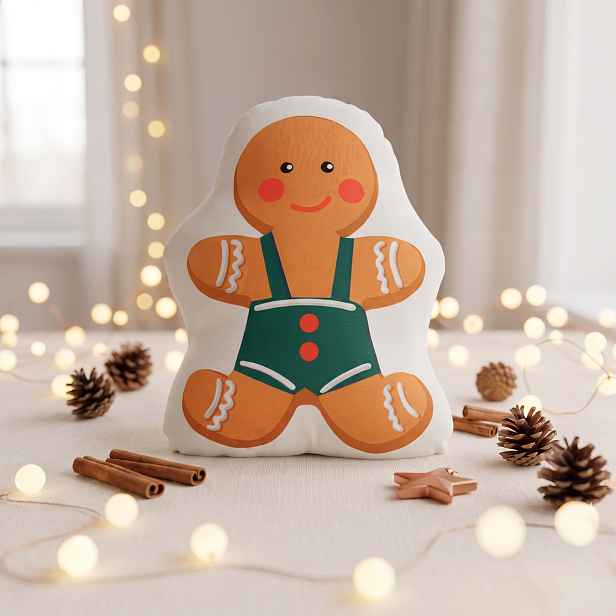 Vánoční tvarovaný polštář XMAS FRIENDS Pan Perníček 23x35x7 cm