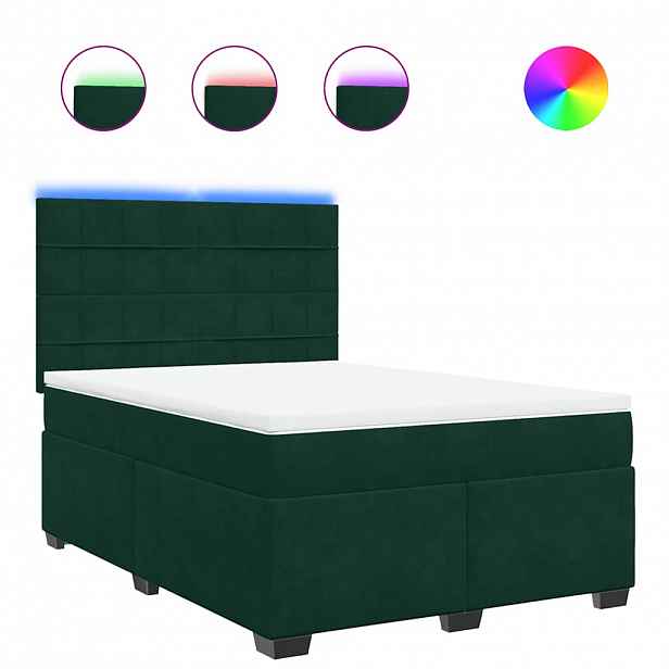 vidaXL Box spring postel s matrací tmavě zelená 140x200 cm samet