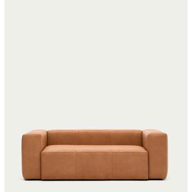 Hnědá kožená pohovka 210 cm Blok – Kave Home