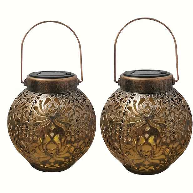 TEMU 2 ks venkovní solární závěsné lampy/stolní lampy, stolní s úchytem, LED marocké lucerny, kovové dekorativní solární lampy do zahrady, vhodné pro