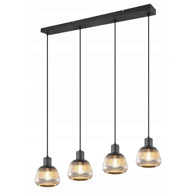 Závěsná lampa černá Retro 4xE27 25W Tarifa Trio skleněné stínítko