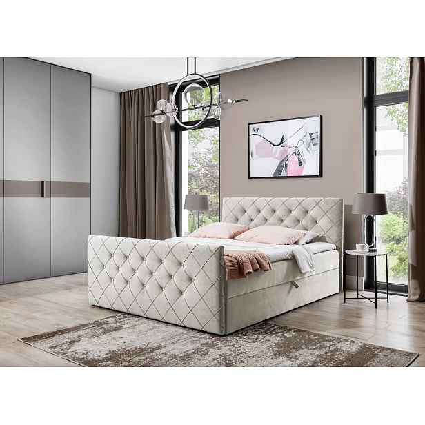 Boxspringová postel LENKA - 160x220, béžová + topper ZDARMA