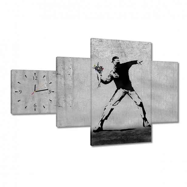 Hodiny 130x80 Banksy Vrhač květin