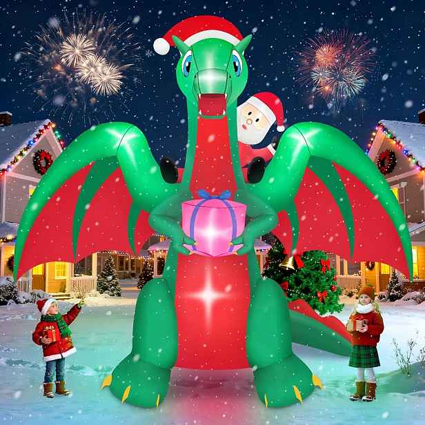 Nafukovací Vánoční Dekorace Santa Na Dinosauru Do Zahrady 9FT