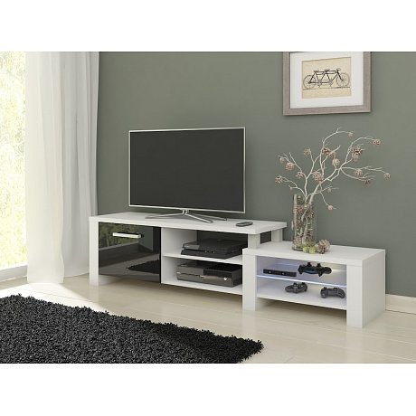 TV stolek ORION, bílá/černý lesk