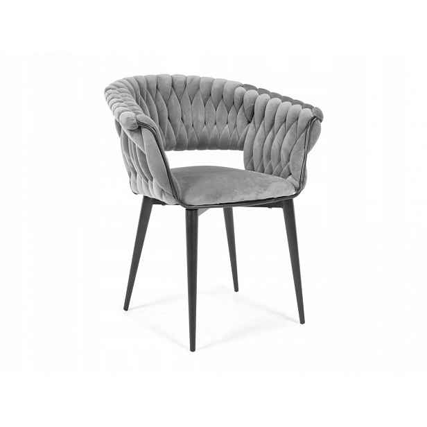 Velurové křeslo Pletené Čalouněné Glamour Moderní Šedé