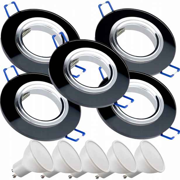 5 x Černá Skleněná Stropní Lampa Halogenová Objímka Led Žárovky 5W